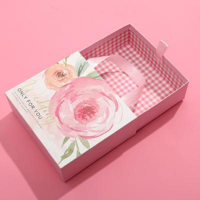 China Logo Printed Pink Custom Cardboard Jewelry Boxes Drawer Storage Design for sale