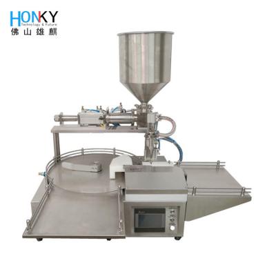 China Desktop Semi-Automatic Cream Jar Filling Machine With Cermiac Rotary Valve Pump For Cosmetic Cream Filling for sale