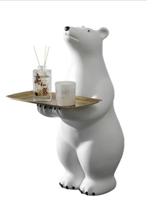China Entrance  Life Size Polar Bear Statue Sculptures With Tray  69cm for sale
