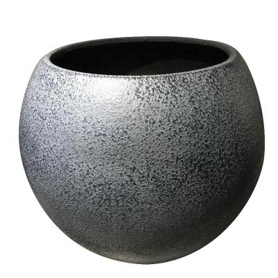 China Customized Sphere Flower Pot Fiberglass Outdoor Fiber Clay Pots Planters  39*39*141cm for sale