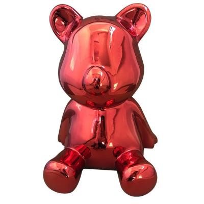 China Electroplating Fiberglass Cartoon Resin Bear Statue Shop Decorative Ornaments 40*40*50cm for sale