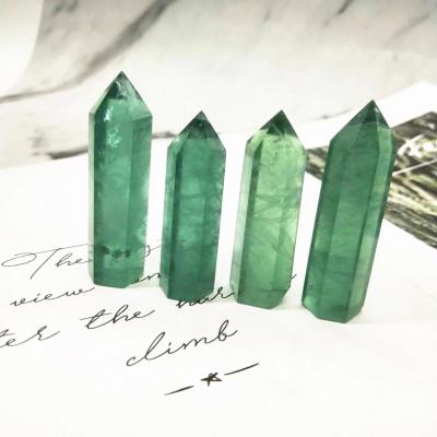 China Six Edges Green Fluorite Stone Healing Pencil Tower for sale