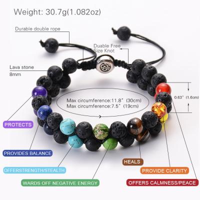China Double Row Frosted Matte 7 Chakra Lava Stone Bracelet for sale