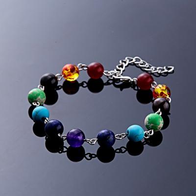 China Adjustable Alloy Silver Plated 7 Chakra Healing Crystal Bracelet for sale