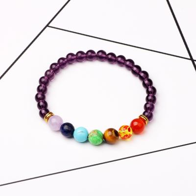 China 6mm Colorful Beads Amethyst Chakra Healing Bracelet for sale