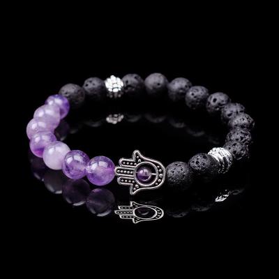 China Volcanic Lava Palm Stone 8mm Buddha Beaded Bracelet For Lovers for sale
