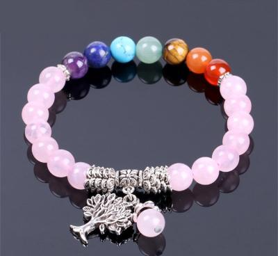 China Ancient Silver Yoga Rose Quartz Chakra Healing  Bracelet  For Anxiety for sale