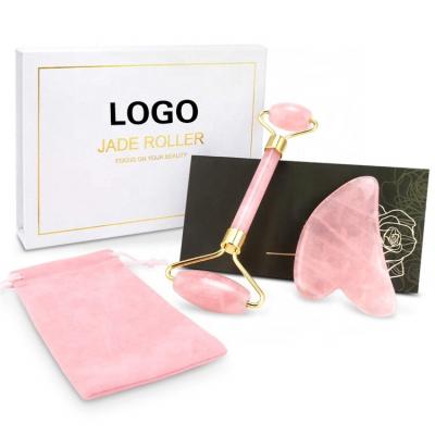 China Skin Rejuvenation Pink Rose Quartz Natural Stone Face Roller for sale