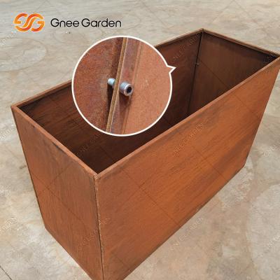 China Rustic Corten Steel Large Metal Planter Boxes Rectangular Detachable Outdoor for sale