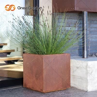 China Corten Steel Square Rusty Planter Boxes Weather Resistant For Flower for sale