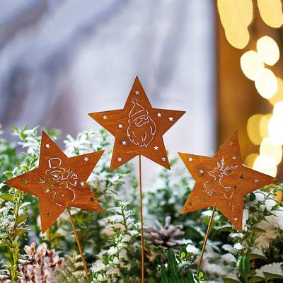 China Star Shaped Weathering Steel Metal Garden Ornaments Christmas Decoration for sale