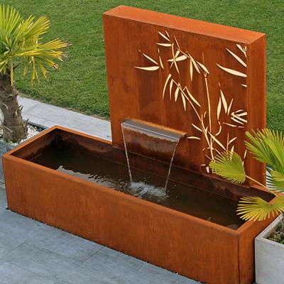 China 1500x1000x600mm Rustic Corten Steel Water Fountain With Laser Cut Screen Panel for sale