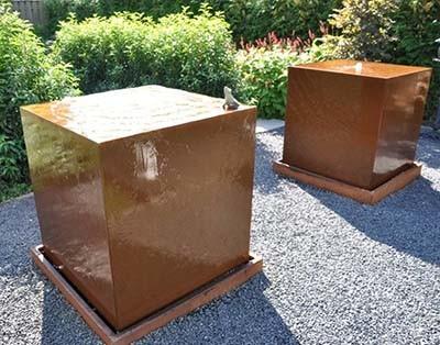 China 1100mm Square Metal Garden Ornaments Corten Steel Water Feature for sale