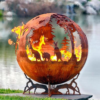 China Handcrafted Thick 100cm Corten Steel Fire Pit And Water Bowl Sphere Shaped for sale