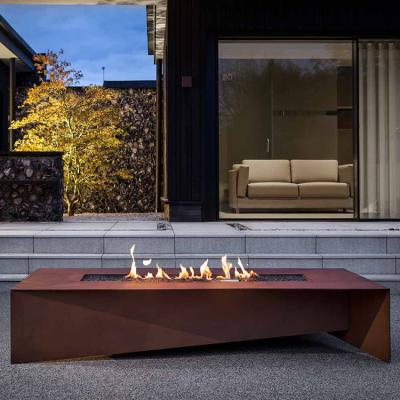 China 72 Inch Rusty Rectangular Corten Steel Fire Table Wood Burning for sale