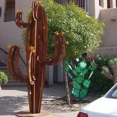 China Garden Landscape Corten Steel Sculpture Cactus Metal Yard Art Natural Rusted for sale
