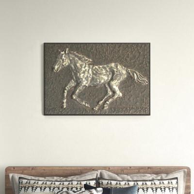 China 38 Inch Interior Decoration Running Horses Metal Wall Art Decor Embossed Panels for sale