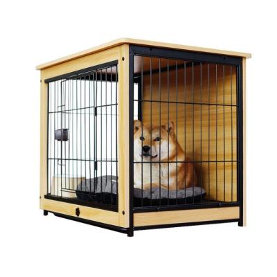 China 60cm Lockable Double Door Dog Crate 20kg Dog Cage Wooden Top for sale