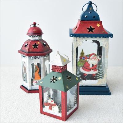 China European Vintage Iron Art Home Courtyard Santa Claus Snowman Christmas lantern Candle Holder Decoration for sale