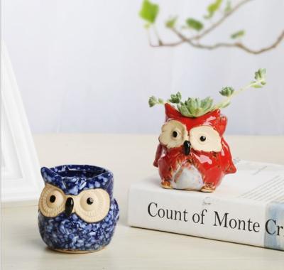China Succulent Plant Mini Ceramic Owl Animal flowerPot for sale