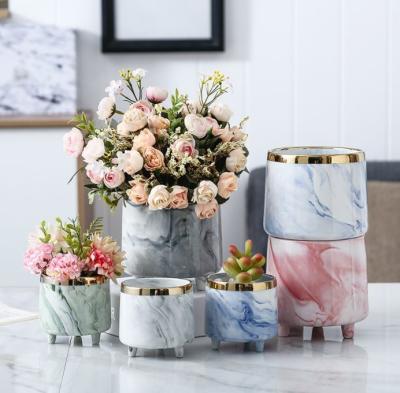 China Marbled Succulent Flowerpot Mini Tripod Ceramic Flowerpot Vase for sale