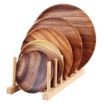 China 5pcs/Set Wooden Serving Plates 15cm 18cm 20cm Acacia Wood Round Serving Platter for sale