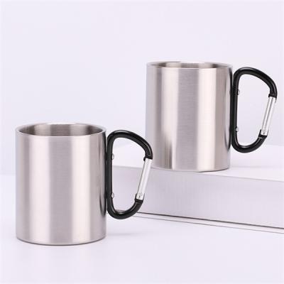China Double Walled Stainless Steel Reusable Coffee Mug 220ml Customized With Carabiner Hook for sale
