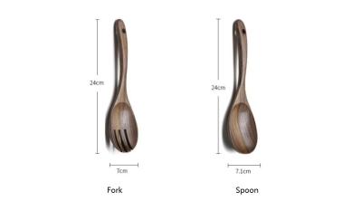 China Polished Shovel Spoon And Fork Set Household Log Black Walnut Kitchen Utensils for sale