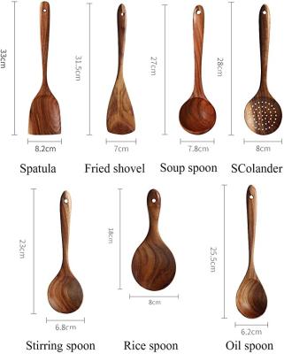 中国 7つの部分のアカシアの木製の炊事用具は丸太の木のスプーンおよびフォーク セット朝食をすます 販売のため