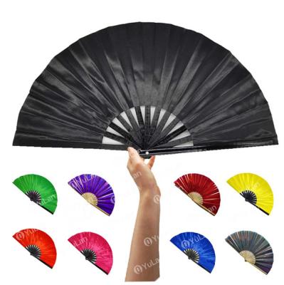 China Colorful Foldable Hand Fans 13 inch Bamboo Plain Hand Held Fabric Fan for sale
