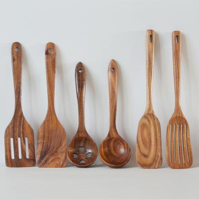 China Acacia Kitchen Wooden Utensils Teak Six Piece Long Handle Wooden Spatula for sale