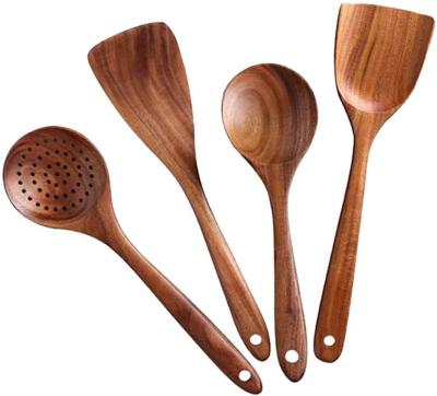 China 4pcs set eco-friendly Natural Teak Kitchen Wooden Utensils customized logo and packaging for sale