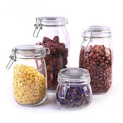 China Square Round Clear Glass Container 450ml 800ml 2200ml With Airtight Lid for sale