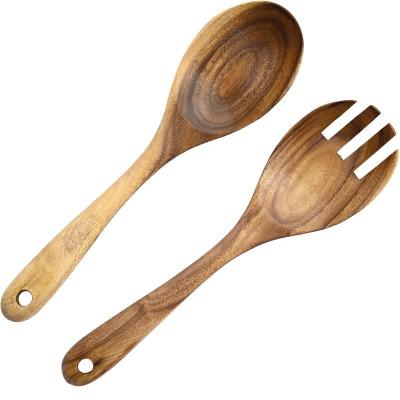 China Log Japanese Wooden Spoon And Fork Acacia Wooden Salad Spoon And Fork Set for sale