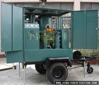 China Metallic Cover Vacuum Oil Filter Machine Outdoor With Trailer 600 ~ 18000LPH for sale