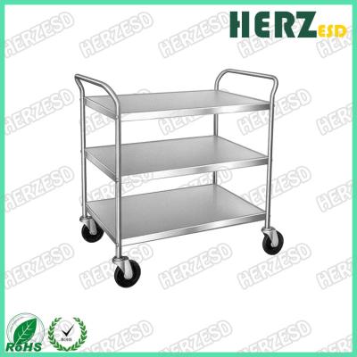 China 4 Wheels Stainless Steel Anti Static PCB / SMT Storage 3 Layers Trolley Cart for sale