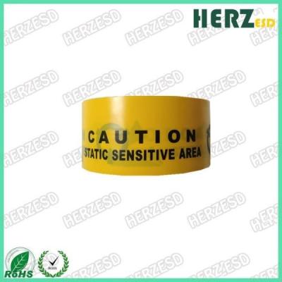中国 黒い印刷を用いるポリ塩化ビニール/PE材料ESDの警告テープ/ESD注意テープ黄色色 販売のため