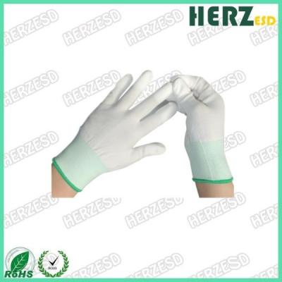 China Material de nylon hecho punto guantes respirables de la mano del ESD con extremidad cubierta PU del finger en venta