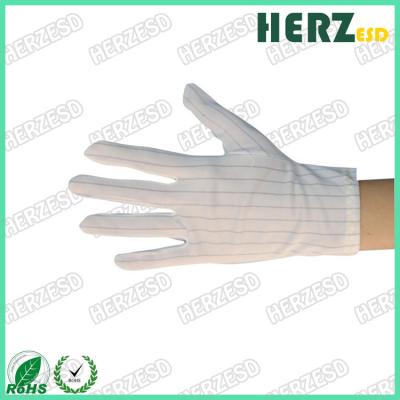 Κίνα Το άσπρο ριγωτό χέρι ESD φορά γάντια στον πολυεστέρα 100% με την αγώγιμη γραμμή άνθρακα κάθε 10mm προς πώληση
