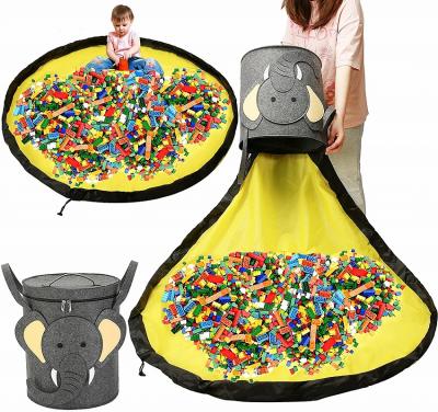 China Multifunctional Indoor and Outdoor Cartoon Toy Quick Collapsible Felt Storage Bag and Play Mat Animals for Kids Baby Lego Room for sale
