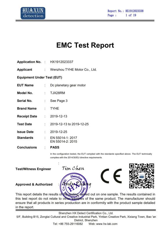 CE test report - Wenzhou Tyhe Motor Co., Ltd.