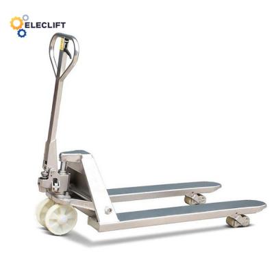 China 2500kg Stainless Steel Pallet Truck Manual With Polyurethane Wheels en venta
