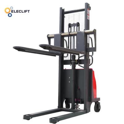 China 1000kg Load Capacity Semi Electric Pallet Stacker with 90mm Lowered Height and 4000mm Max Lift Height for sale