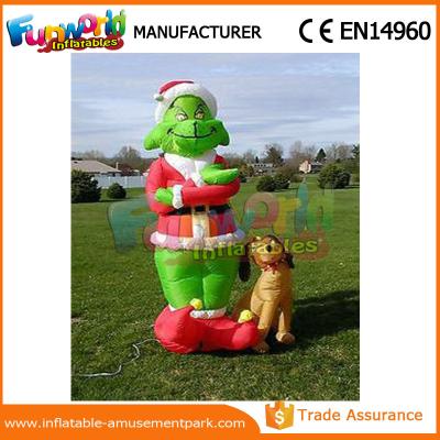 China Mini Oxford cloth Green Airblown Inflatable Grinch Inflatable Christmas Grinch With Dog for sale