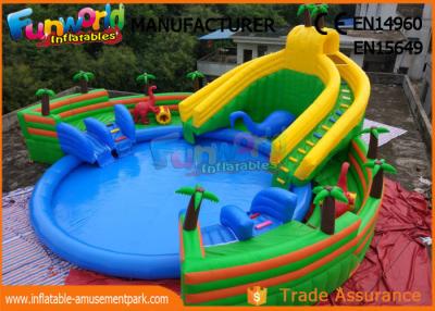 China 0.9mm PVC Tarpaulin Inflatable Water Parks , Large Dinosaur Swimming Pool And Slides for sale