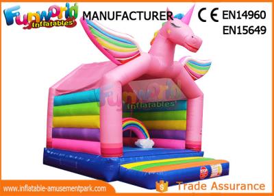 China Rainbow Inflatable Bounce Houses For Children , Inflatable Unicorn Bouncing Castle for sale
