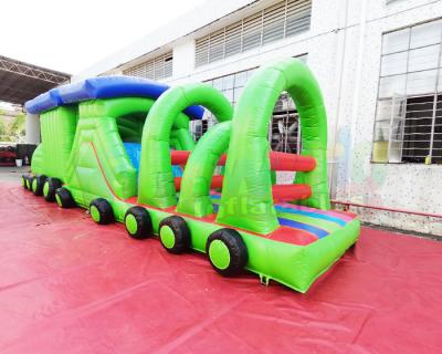 China Train Bouncy Castle 13.2X4.7X3M Inflatable Obstacle Course for sale