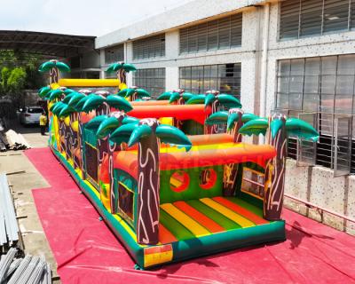 China Long Palm Tree Bouncy Castle Inflatable Obstacle Course 13.2X4.7X3 M for sale