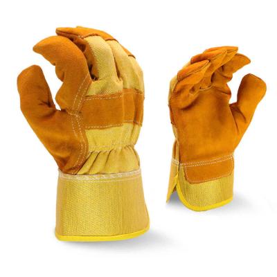 China Guantes los 40cm de cuero amarillos Thornproof resistente a los choques del trabajo de la palma de los 35cm en venta