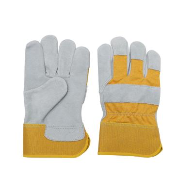 China Microfiber Synthetic Spandex Yellow Cowhide Leather Work Gloves Cut Resistant for sale